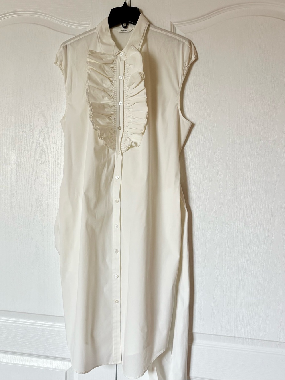 Liz Claiborne Off White Sleeveless Ruffle-Front Shirt Dress Size 16